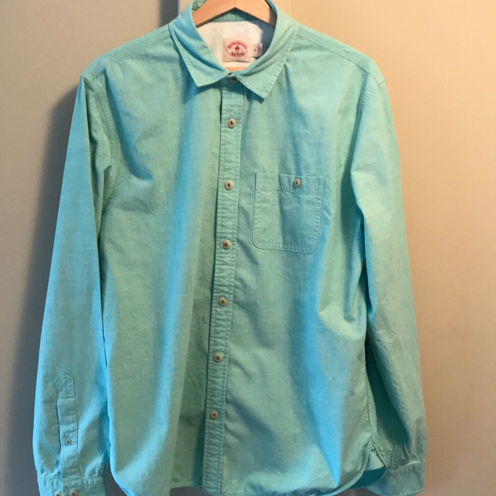 COPY - Brooks Brothers Red Fleece aqua heavy cotton long sleeve button down shi…